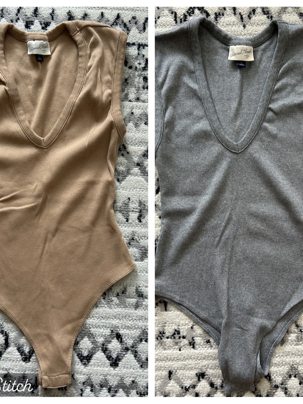 Universal Thread Two-Pack Ribbed V-Neck Bodysuits in Tan and Gray